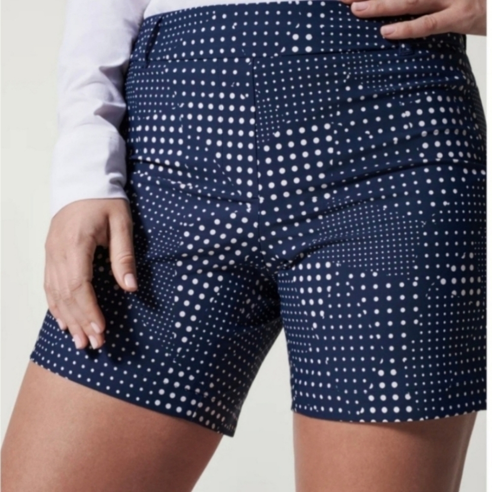 NWT SPANX SUNSHINE SHORTS 6" UPF 50+ NAVY/WHITE SIZE L